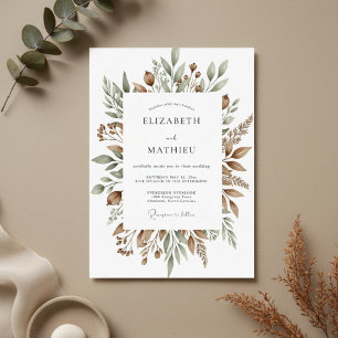 Tan Organic Botanical Wedding Invitation