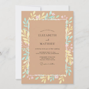 Tan Pastel Wildflower Wedding Invitation