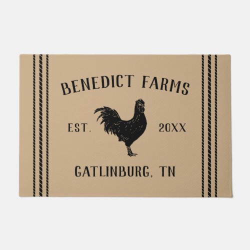 Tan  Personalized Rustic Farmhouse Rooster Doormat
