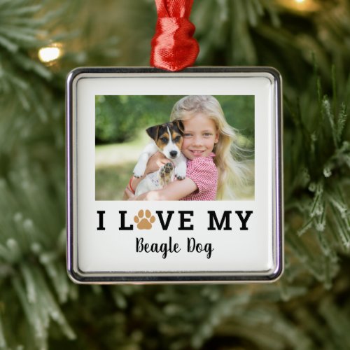 Tan Pet Paw Print Custom Dog Breed Photo Metal Ornament