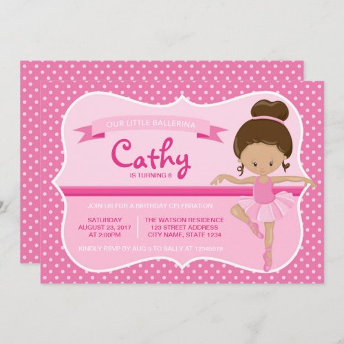 Tan Pink Ballerina Birthday Invitation