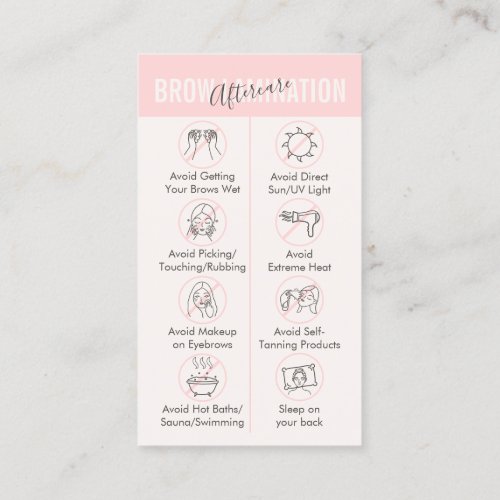 Tan Pink Brow Lamination Aftercare Advices Business Card