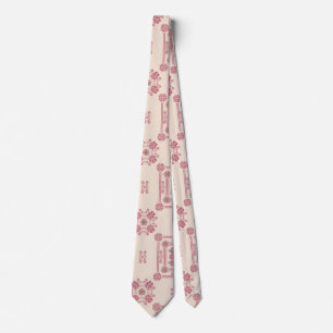 Tan & Pink Floral Tatreez Henna Thobe Dress Neck Tie
