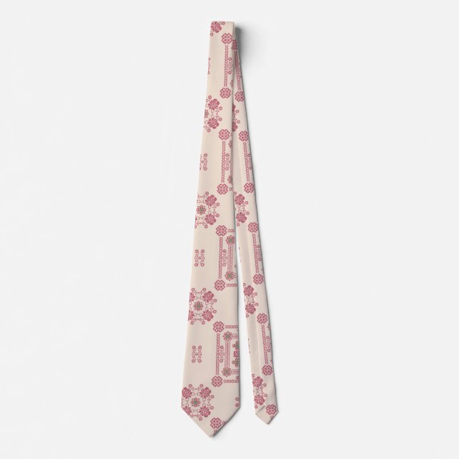 Tan & Pink Floral Tatreez Henna Thobe Dress Neck Tie (Front)