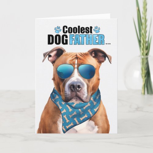 Tan Pit Bull Dog Coolest Dad Fathers Day Holiday Card