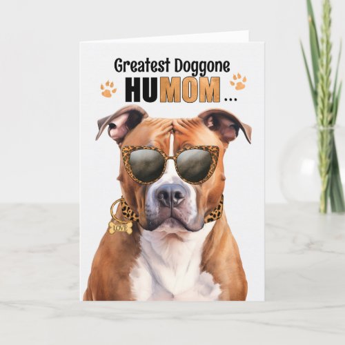 Tan Pit Bull Dog Greatest HuMOM Mothers Day Holiday Card