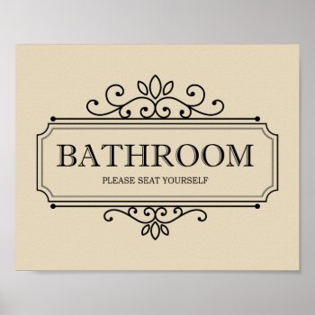 Tan Please Seat Yourself Funny Vintage Bathroom Poster by wuyfavors at Zazzle