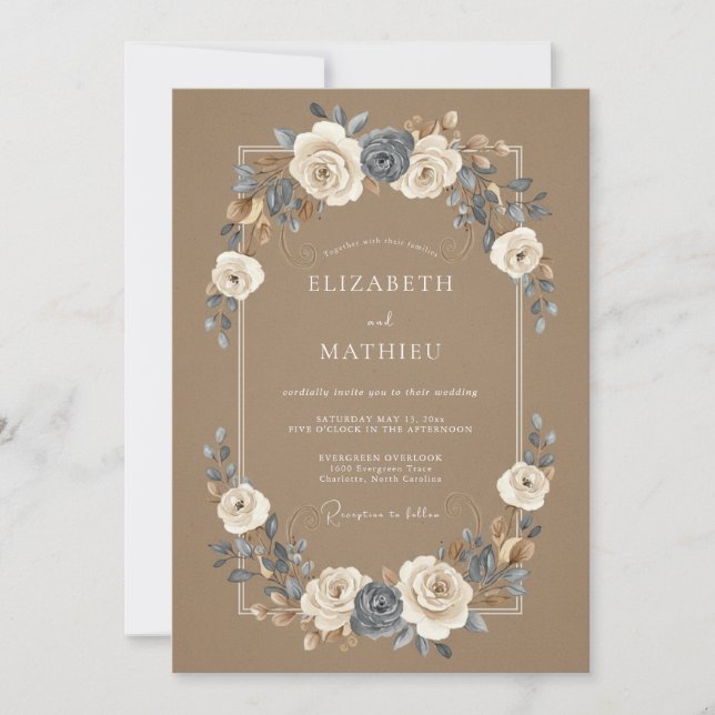Tan Polished Botanical Wedding Invitation (Front)