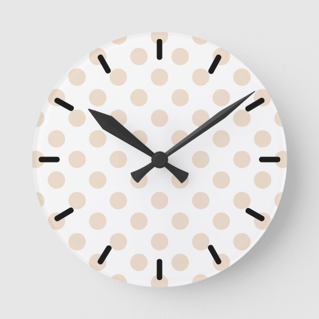 Tan polka dots round clock (Front)