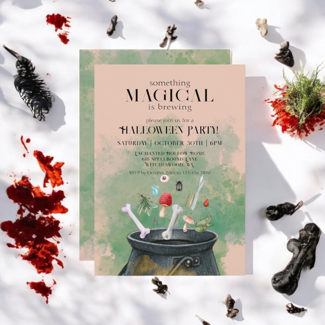 Tan Potions & Spells Witches Cauldron Halloween   Invitation (Creator Uploaded)