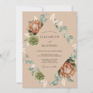 Tan Protea Leaf Wedding Invitation