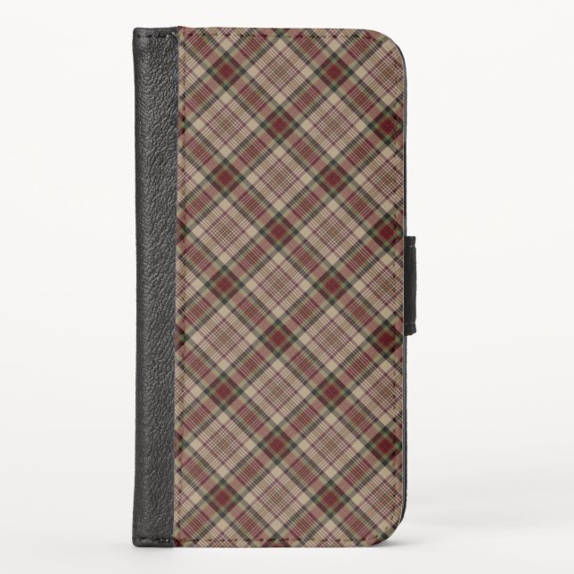 Tan, Red and Green Plaid iPhone Wallet Case (Front)