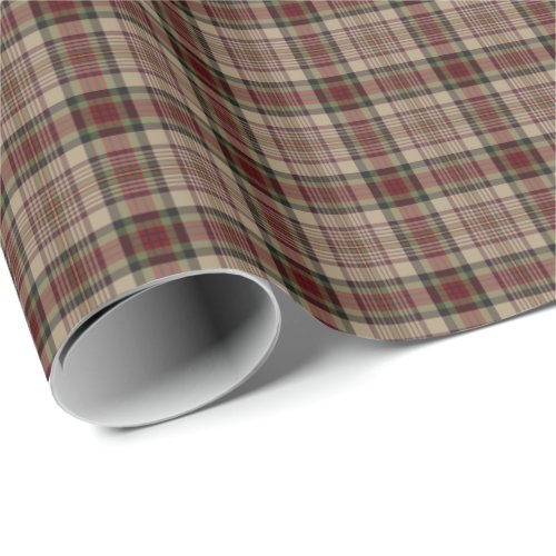 Tan Red and Green Plaid Pattern Wrapping Paper