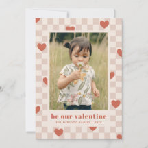 Tan Red Checkerboard Hearts Valentine's Day Card