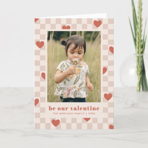 Tan Red Checkerboard Hearts Valentines Day Card