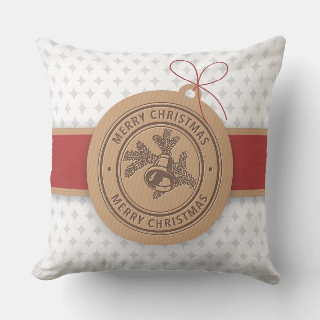 Tan & Red Christmas Ornament with Date Throw Pillow (Front)