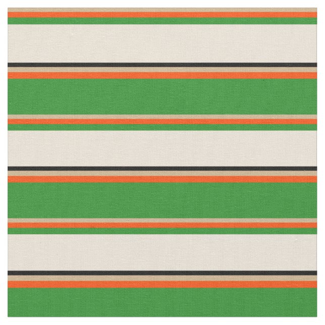 Tan, Red, Forest Green, Bisque & Black Lines Fabric (Close Up)