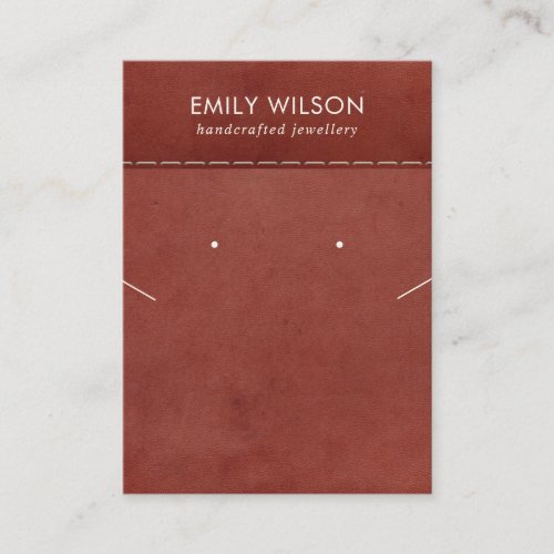 TAN RED LEATHER TEXTURE NECKLACE EARRING DISPLAY BUSINESS CARD