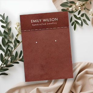 TAN RED LEATHER TEXTURE STUD EARRING DISPLAY CARD