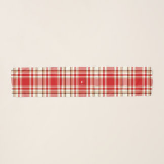 Tan & Red Plaid Long Coat Chiffon Scarf