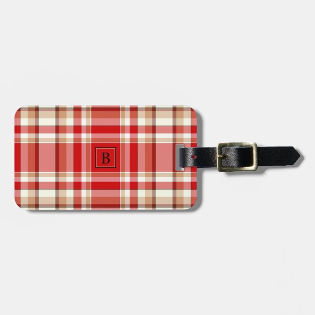 Tan & Red Plaid Luggage Tag (Front Horizontal)
