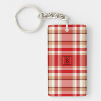Tan & Red Plaid Rectangular Arcylic Keychain