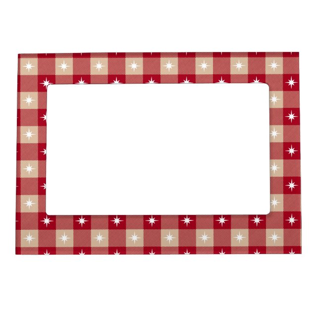 TAN & RED PLAID WITH WHITE WINTER SNOWFLAKES MAGNETIC FRAME (Front)