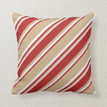 [ Thumbnail: Tan, Red & White Stripes Pattern Throw Pillow ]