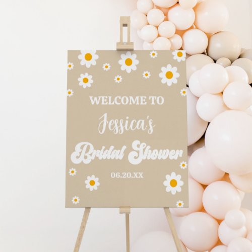 Tan Retro Daisy Flower Bridal Shower Welcome Sign