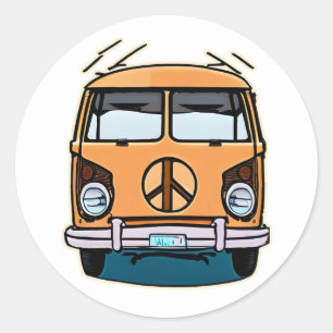 Tan Retro Hippie Van Vintage Colors Art Classic Round Sticker
