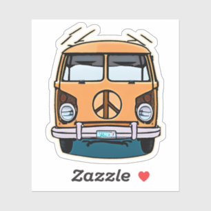 Tan Retro Hippie Van Vintage Colors Art Sticker