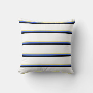 Tan, Royal Blue, Black, and White Lines Pattern Throw Pillow