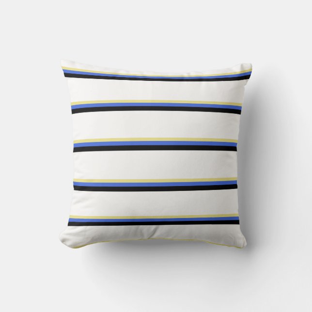 Tan, Royal Blue, Black, and White Lines Pattern Throw Pillow (Front)
