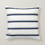 [ Thumbnail: Tan, Royal Blue, Black, and White Lines Pattern Throw Pillow ]