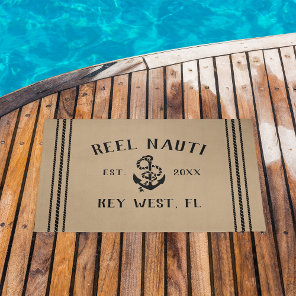 Tan | Rustic Anchor Personalized Boat Name Doormat