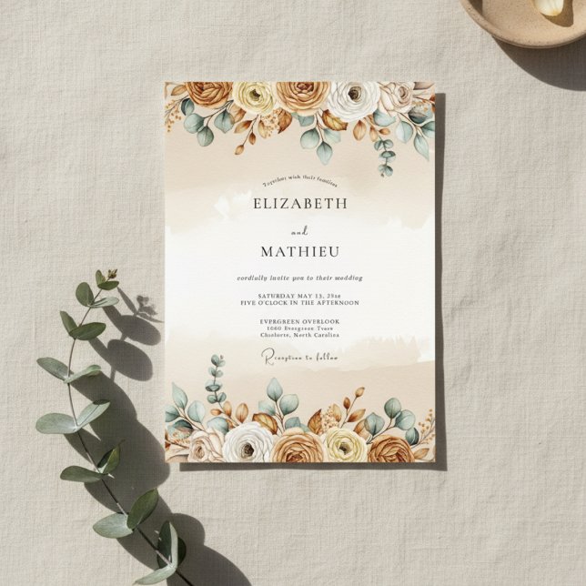 Tan Rustic Bloom Wedding Invitation (Creator Uploaded)