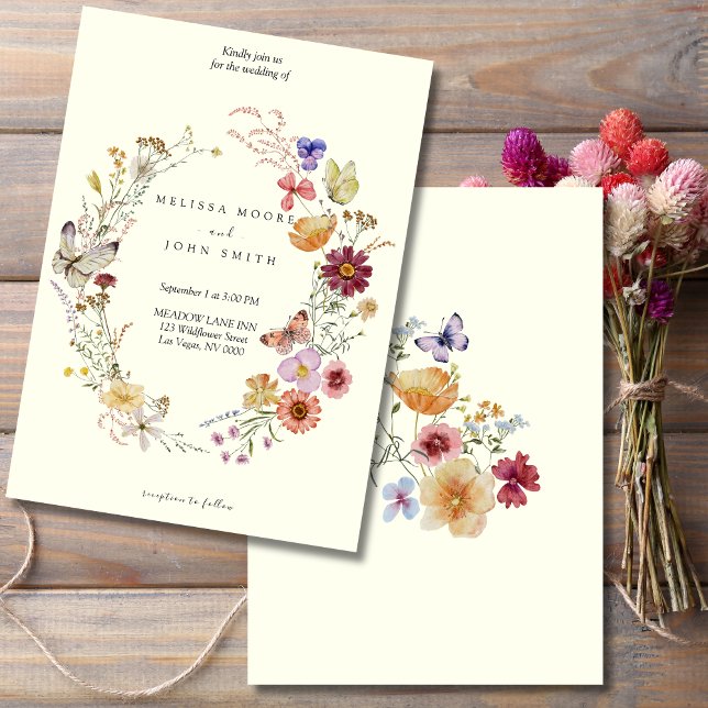 Tan Rustic Boho Wildflower Wedding Invitation (Creator Uploaded)