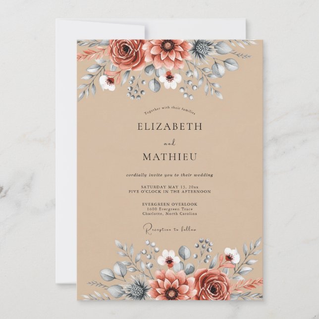 Tan Rustic Botanical Autumn Wedding Invitation (Front)