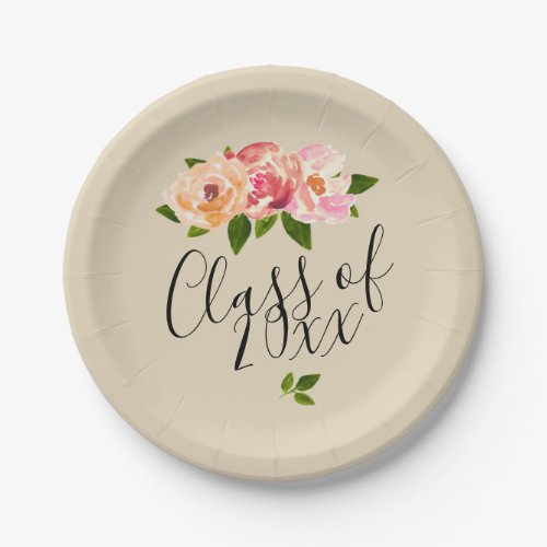 Tan rustic floral grad party paper plate