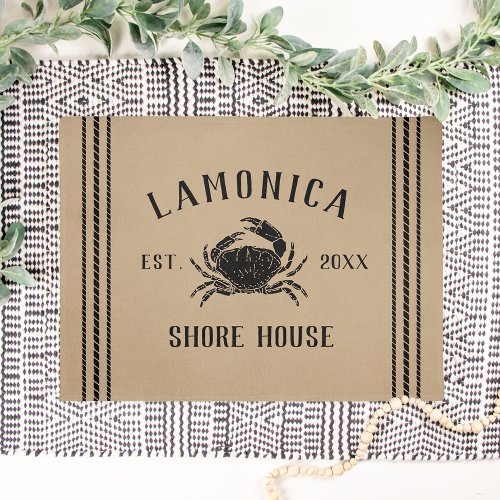 Tan  Rustic Shore House Personalized Crab Doormat