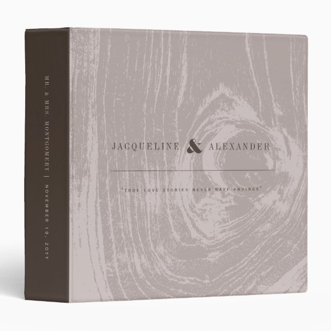 Tan Rustic Woodgrain Autumn Fall Wedding Journal  Binder (Front/Spine)