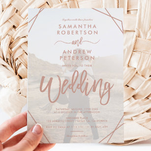 Tan sand frame simple photo script wedding invitation