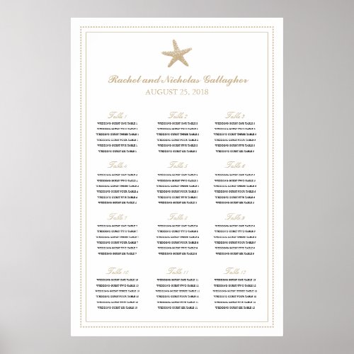 Tan Sand Graceful Starfish 24 x 36 Seating Chart