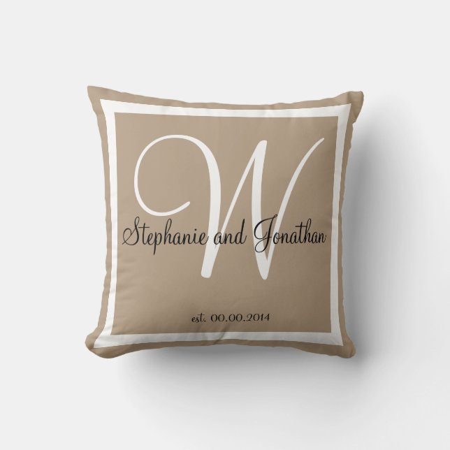 Tan Sand taupe custom Wedding keepsake pillow (Front)