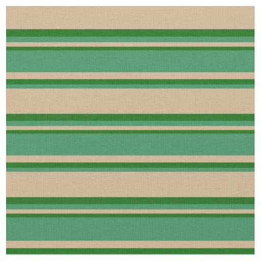 Tan, Sea Green & Dark Green Stripes Pattern Fabric