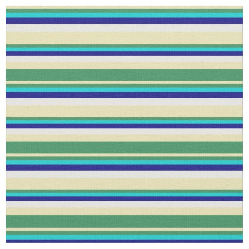 Tan, Sea Green, Dark Turquoise, Blue & White Fabric