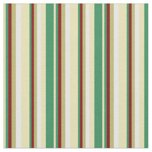 Tan, Sea Green, Maroon, Dark Khaki & White Lines Fabric
