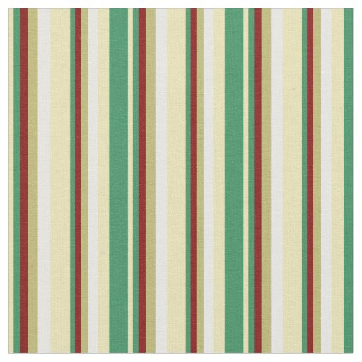 Tan, Sea Green, Maroon, Dark Khaki & White Lines Fabric