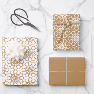 Tan Seamless Arabesque Pattern Wrapping Paper Sheets