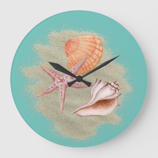 Tan Seashells Sand on Beach Wall Clock (Front)